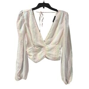 Forever 21 Iridescent Y2K Puff Sleeve Crop Top Women Large